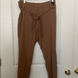 Tan, tie front, high waist slacks